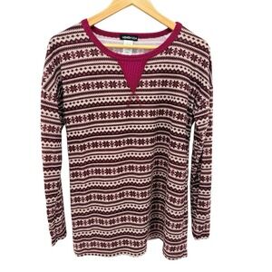 Heimish USA Fair Isle Thermal Top 1XL Burgundy‎ Pink Long Sleeve Knit Shirt NWOT
